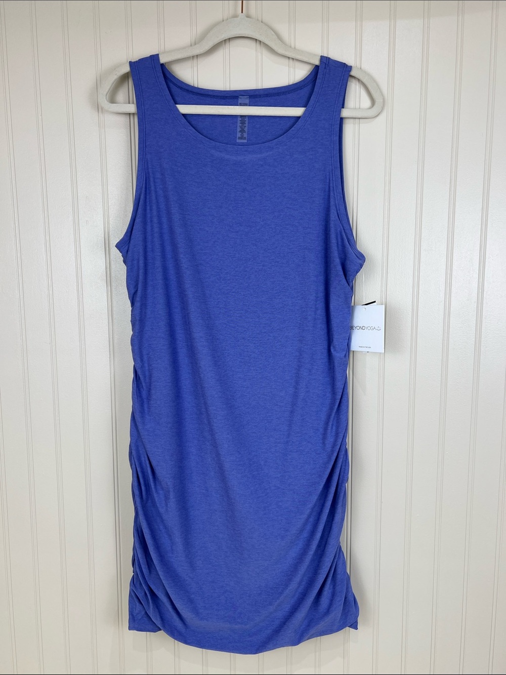 NWT Beyond Yoga Featherweight Gather Ruched Mini Dress Spacedye Indigo Size XL